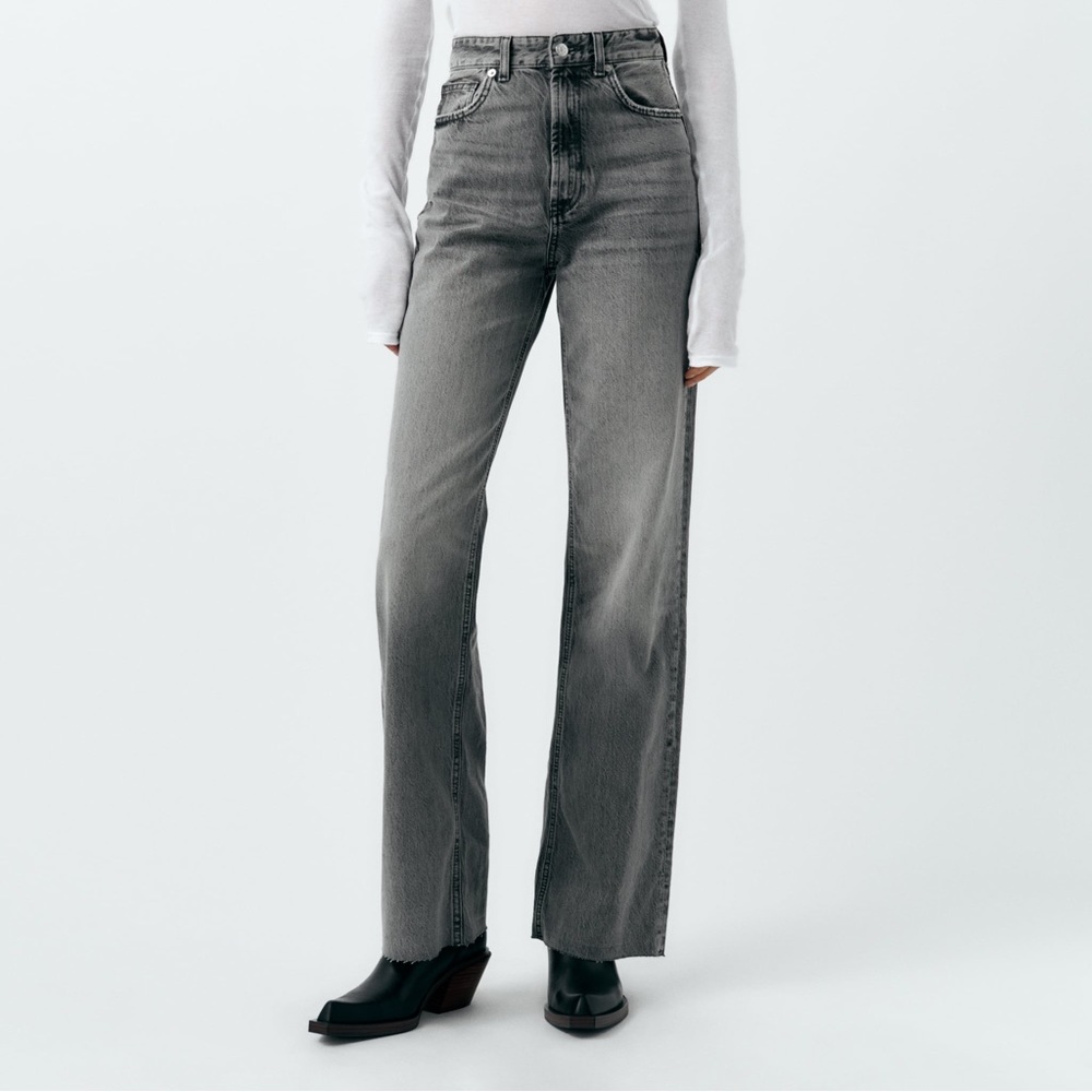 Zara TRF Black Wash Wide Leg Jeans